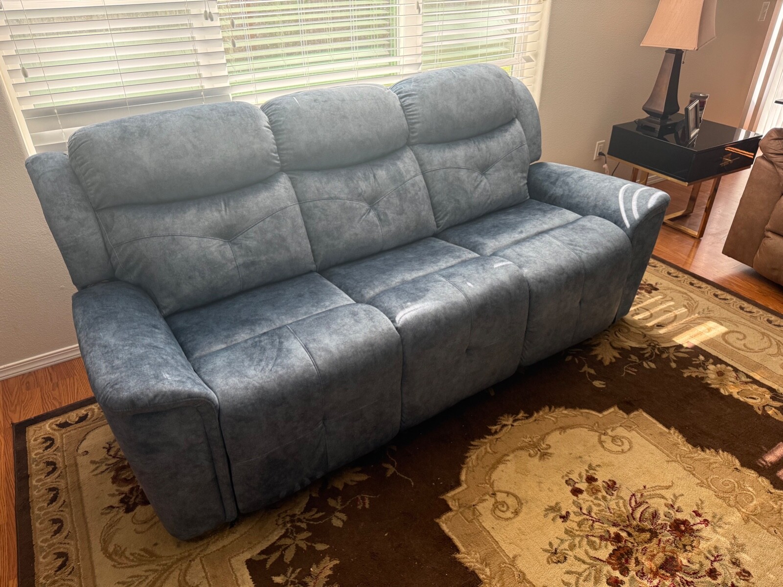 Reclining Sofa ACME Motion Mariana Silver Blue 39″H x 83″W x 39″D Brand New