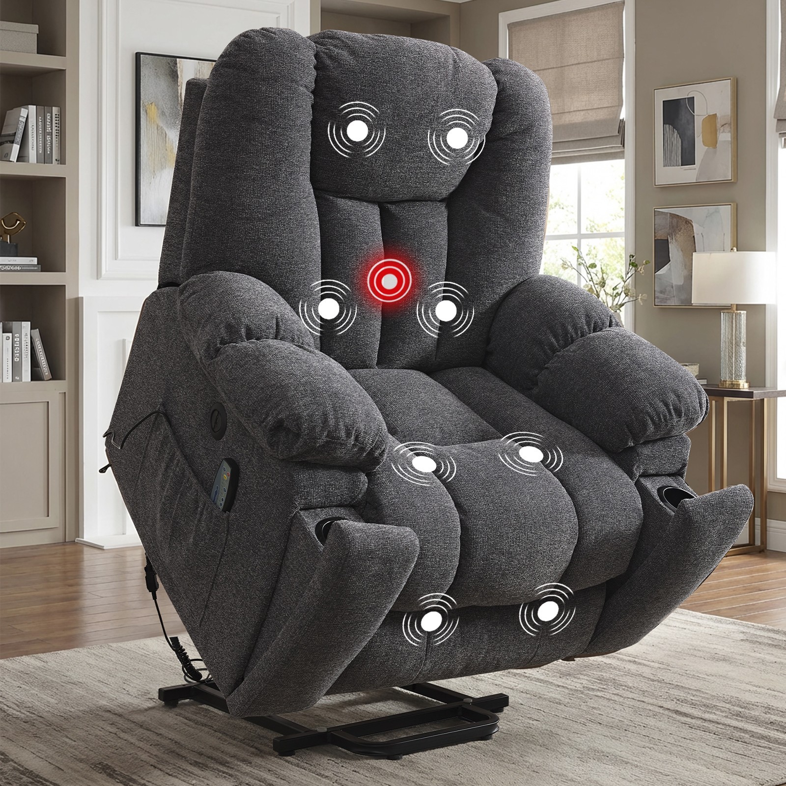 EBELLO Large Power Lift Recliner Chair with Massage & Heat，USB Ports，Cup Holders