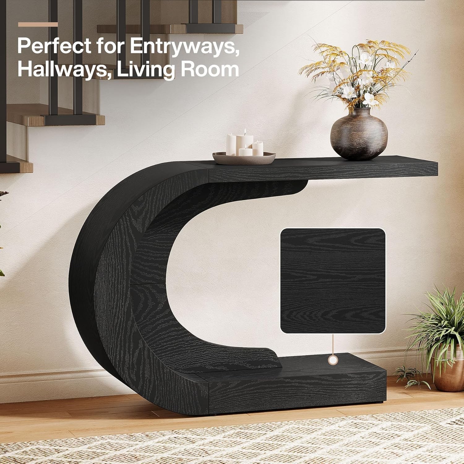 43.3″ Modern Console Table for Entryway,Wood C-Shaped Hallway Entry Accent Table