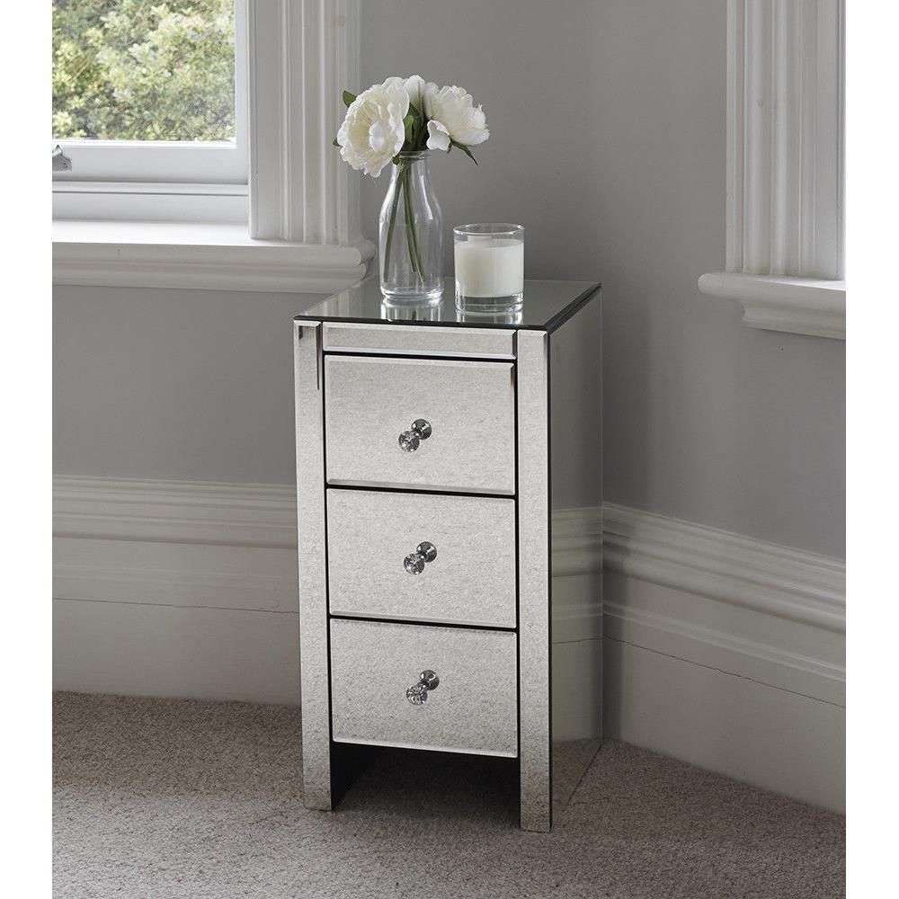Mirrored Nightstand Crystal End Table with 3-Drawers Accent Bedroom Table New