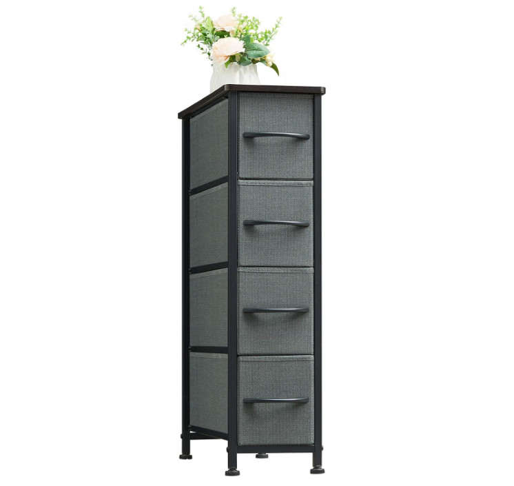 Slim 4-Drawer Dresser, Fabric Storage Organizer for Small Spaces, Charcoal Grey