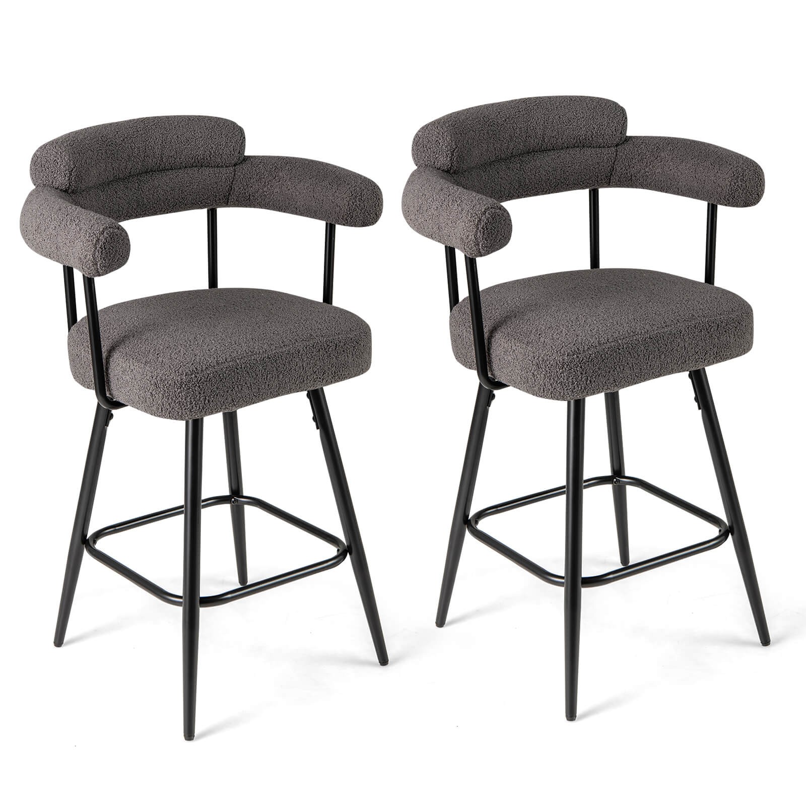 27” Swivel Bar Stool Set of 2 w/ Curved Back & Arms & Metal Legs & Footrest