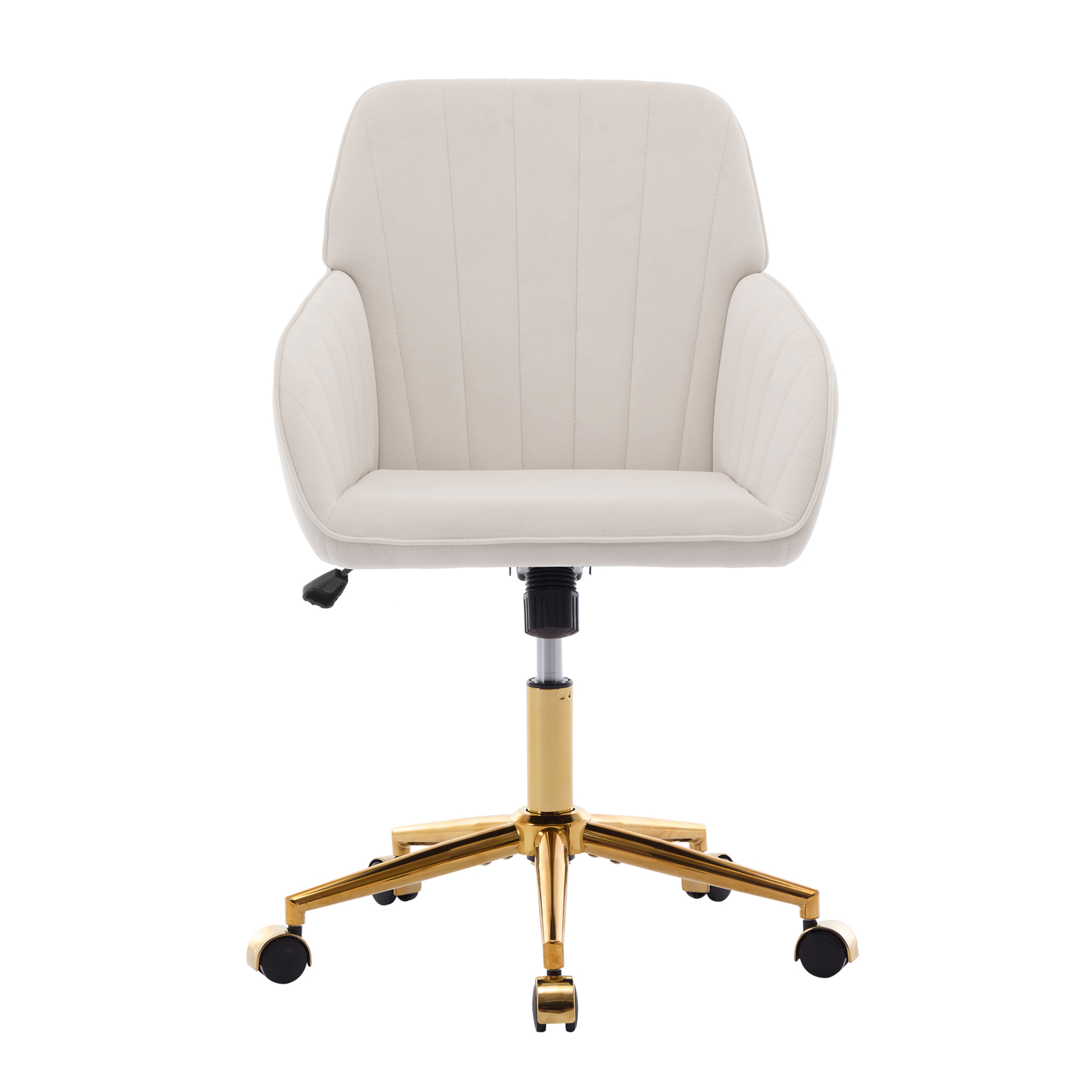 Office Chair Beige with Backrest 360-Degree Rotation Height Adjustable Metal