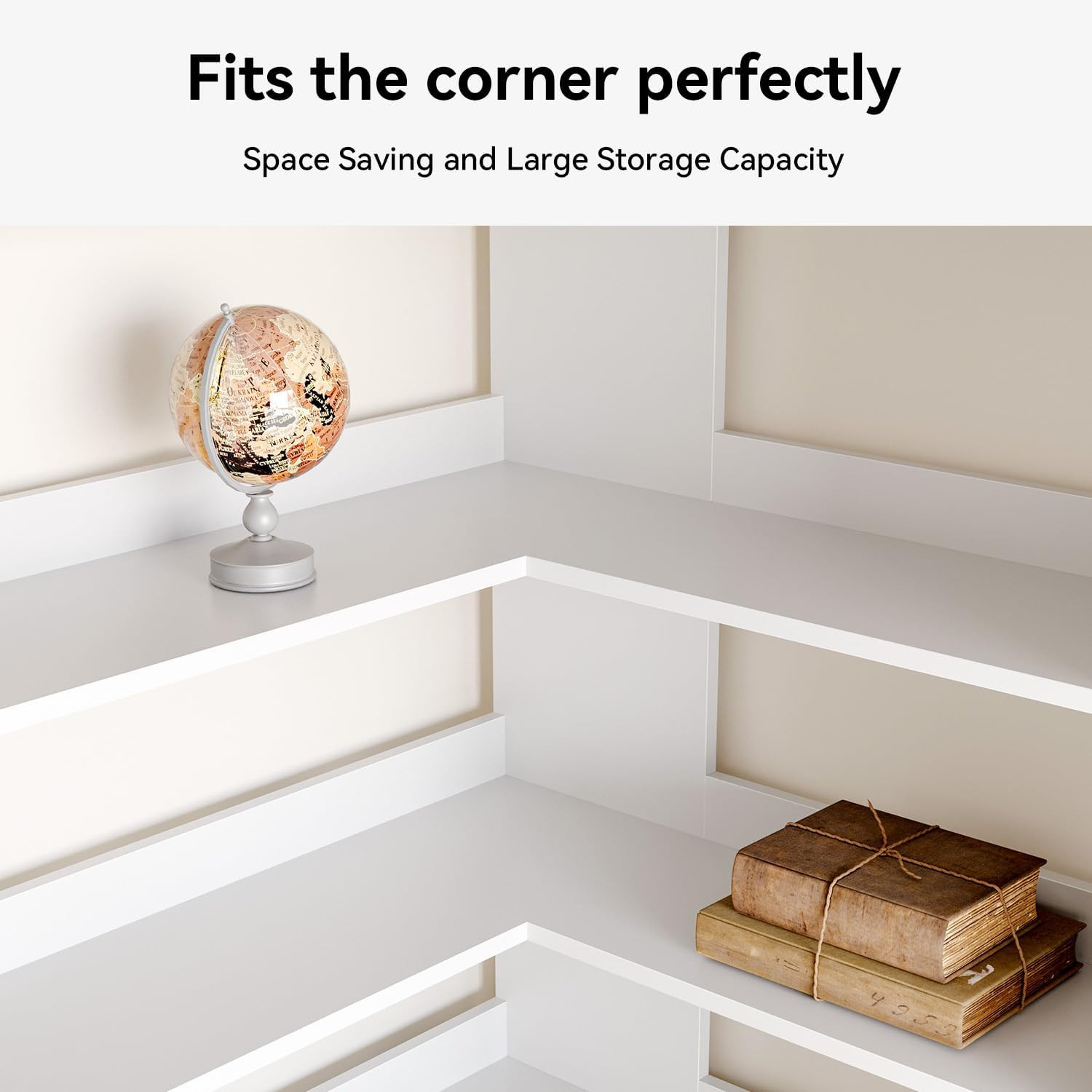 71.5″ Tall L-Shaped Corner Bookshelf, 6-Tier 35.2″ Wide Wooden Bookcase with Sto
