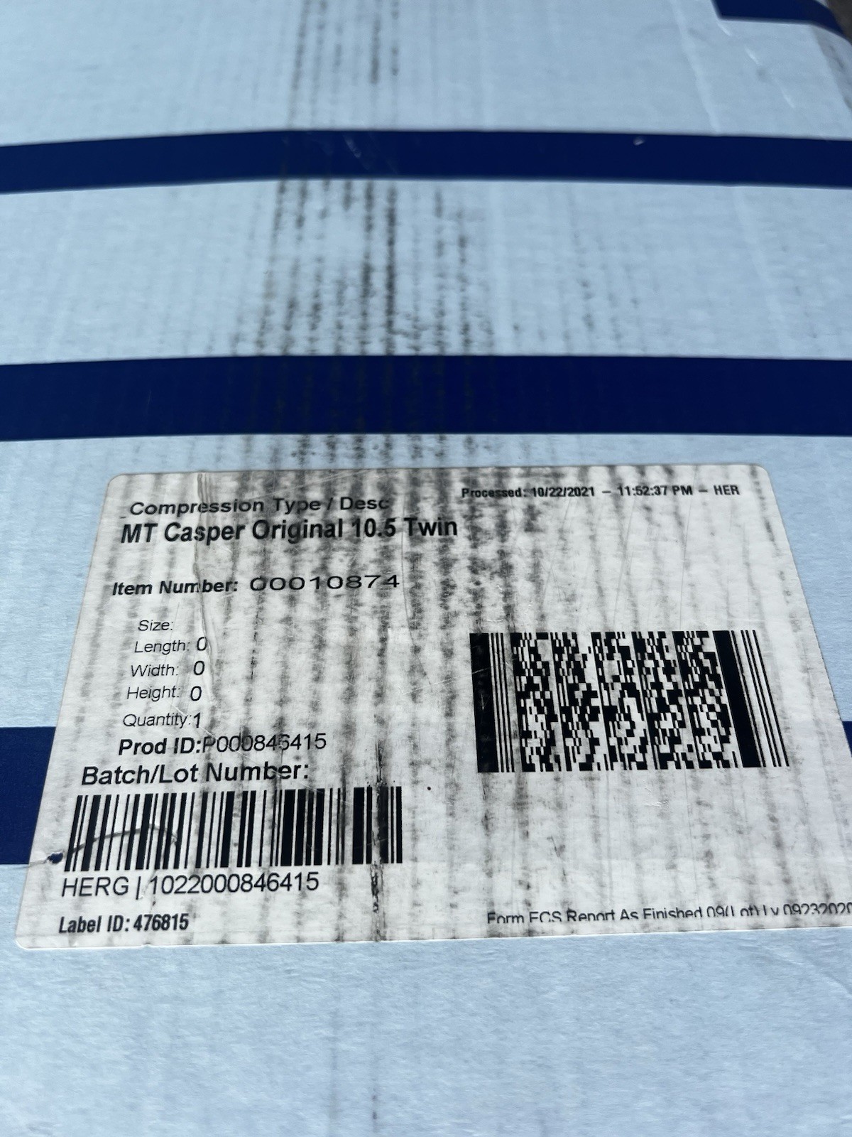 Casper Original Foam Twin Mattress. Sealed in Bag Original Box. Brand New