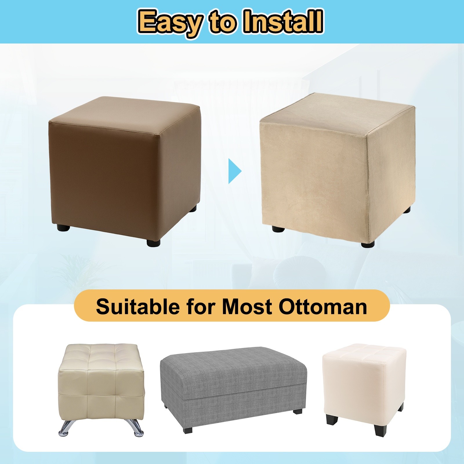Stretch Foot Stool Cover Rectangular Fit Long 39.76″-50″, L-Large, Taupe