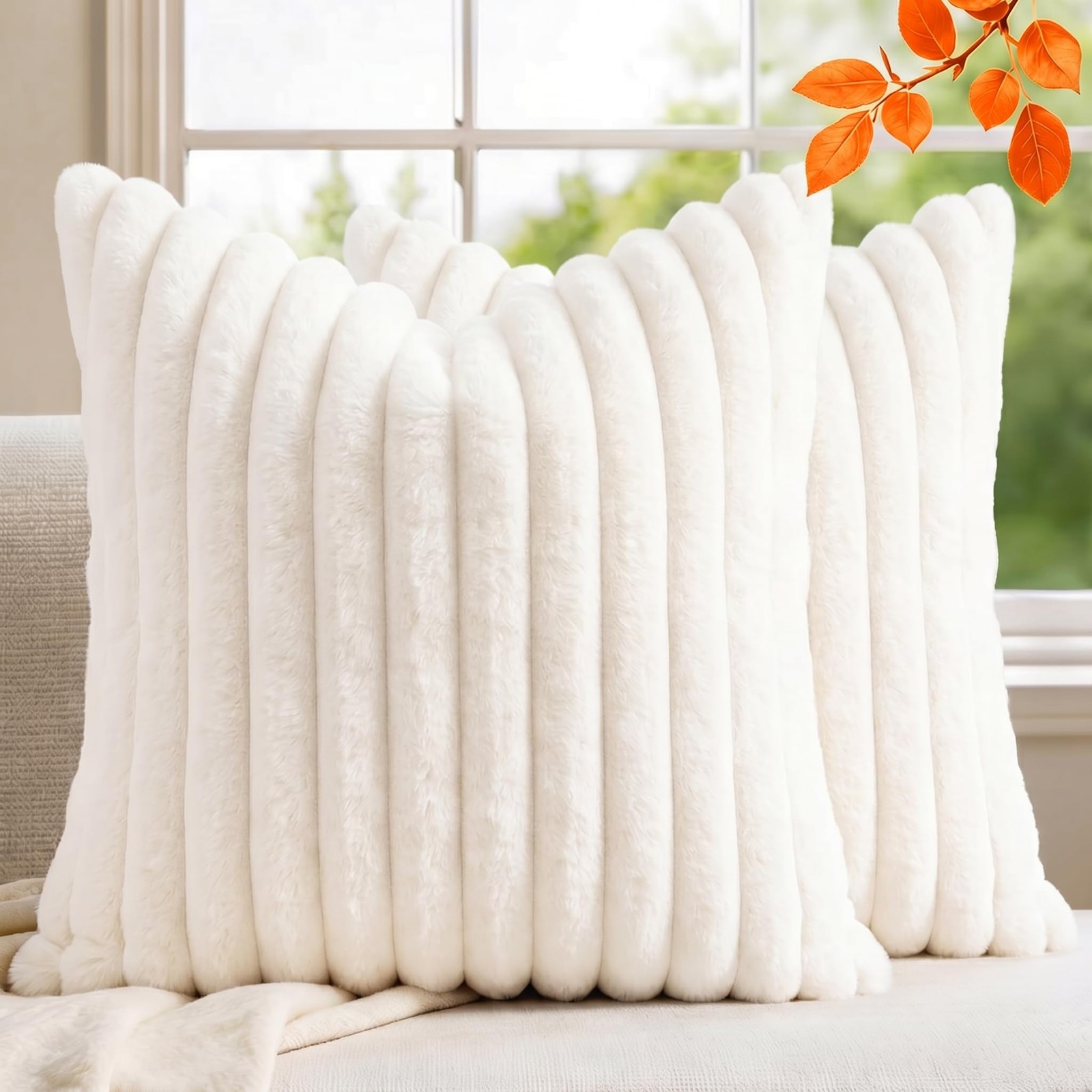 Pack of 2 Throw Pillow Covers 18×18 Decorative Solid Plush Faux Fur with Soft Ve