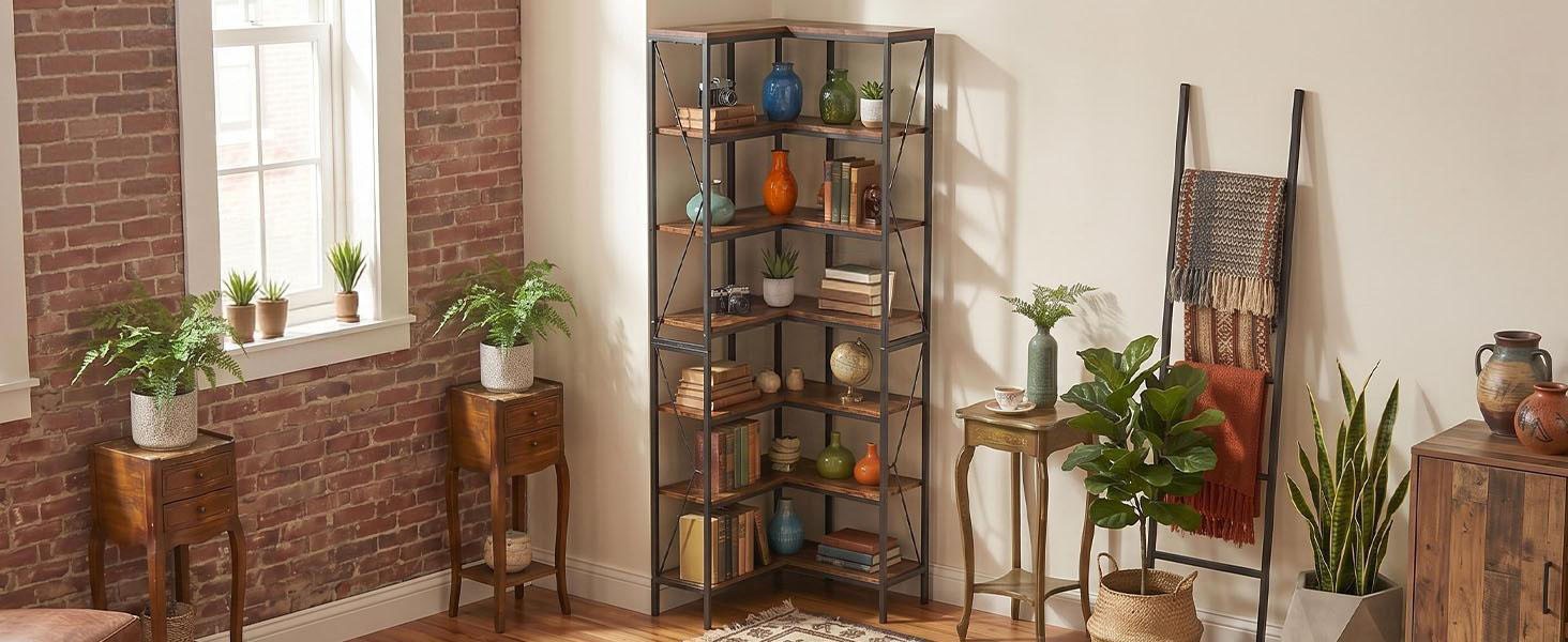 Transform Empty Corners! 7-Tier L-Shaped Bookshelf Industrial Rack For