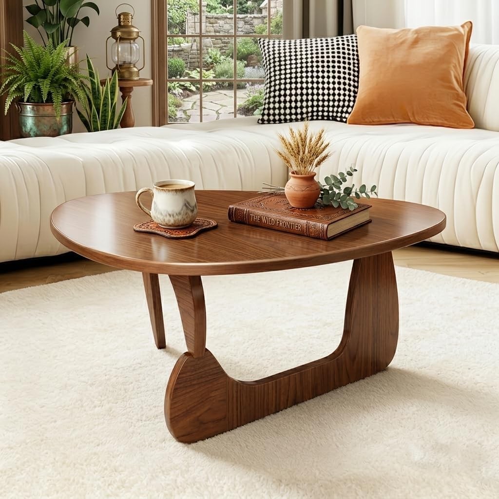 Modern Solid Wood Coffee Table Unique Triangle Center Table Living Room,35.4″ x