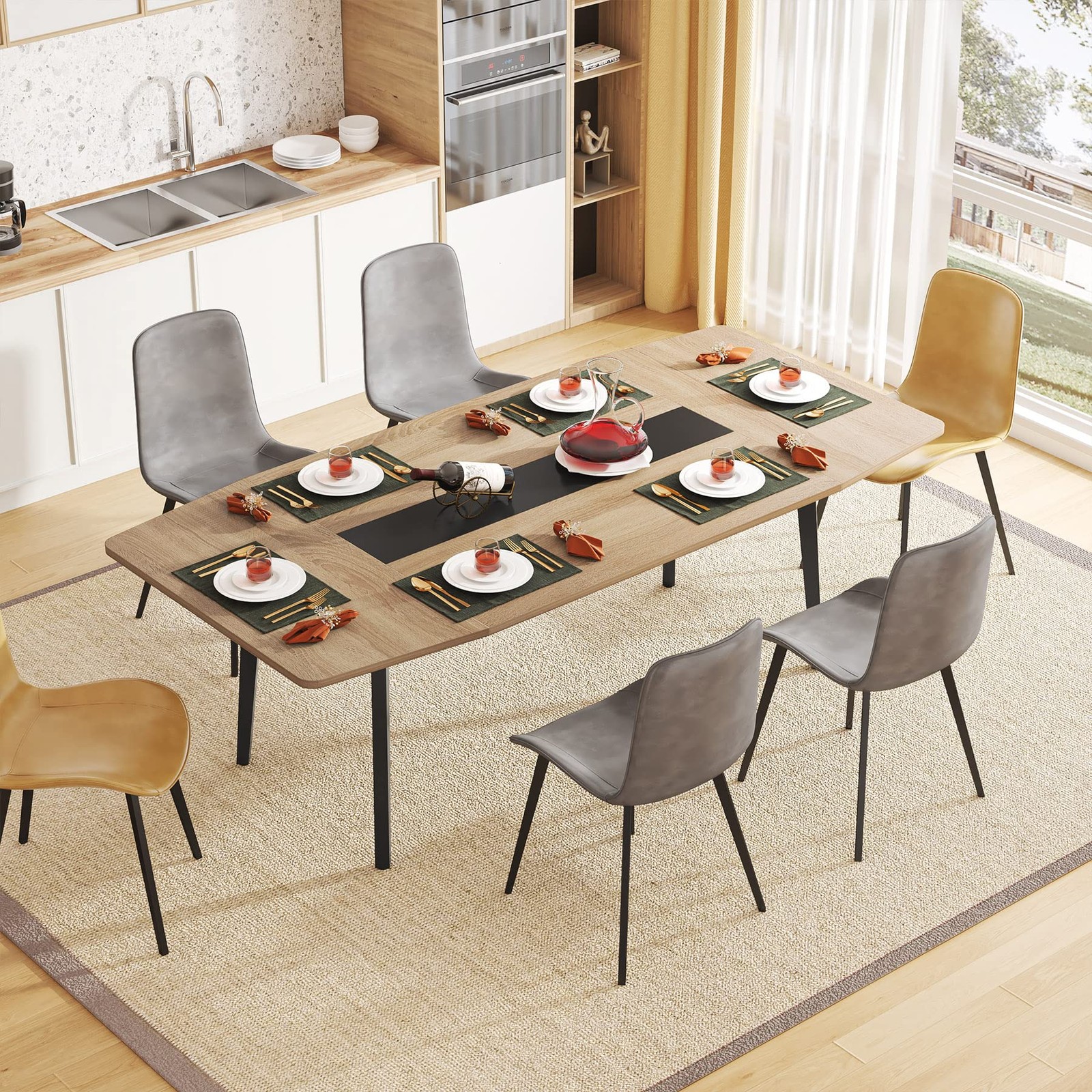 Modern Dining Table for 6 People, 70.86L x30.71W x 29.52H Inches Rectangle Ki…