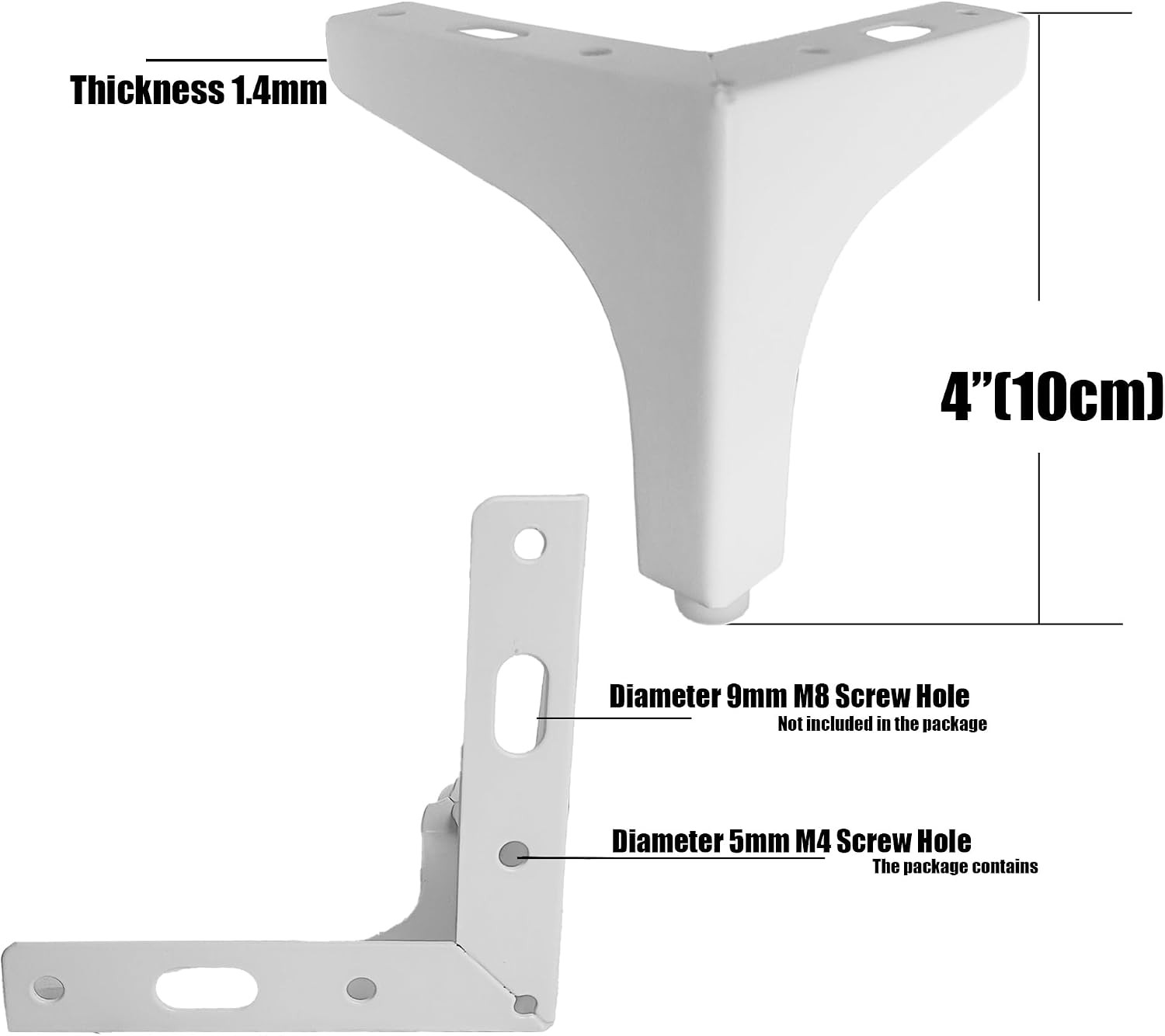 4 Inch White Metal Furniture Legs,Set of 4,1.4Mm Thick | DIY Replacement for TV
