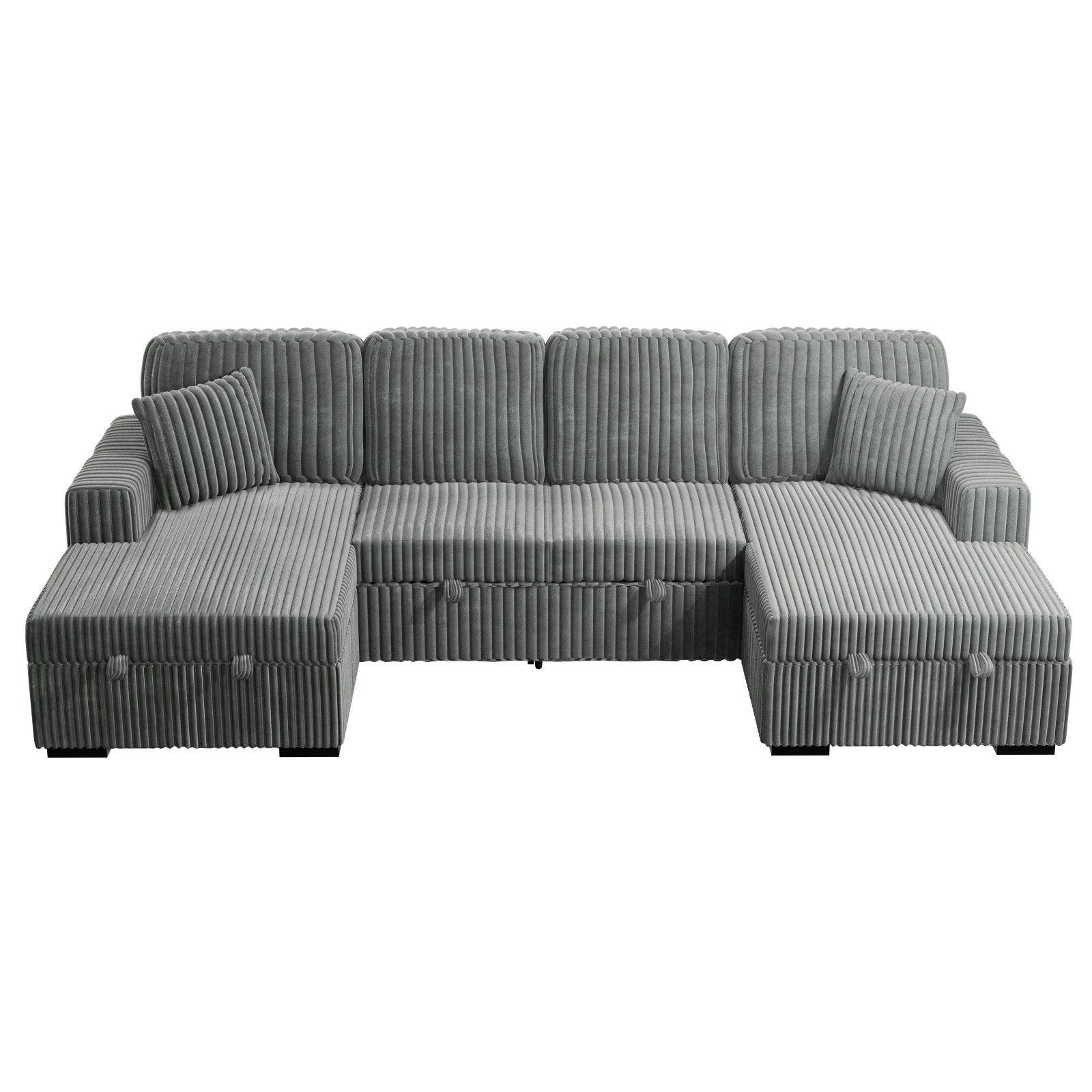 3pc Convertible Sectional Sleeper Sofa 2 Chaise Storage Smoke Corduroy