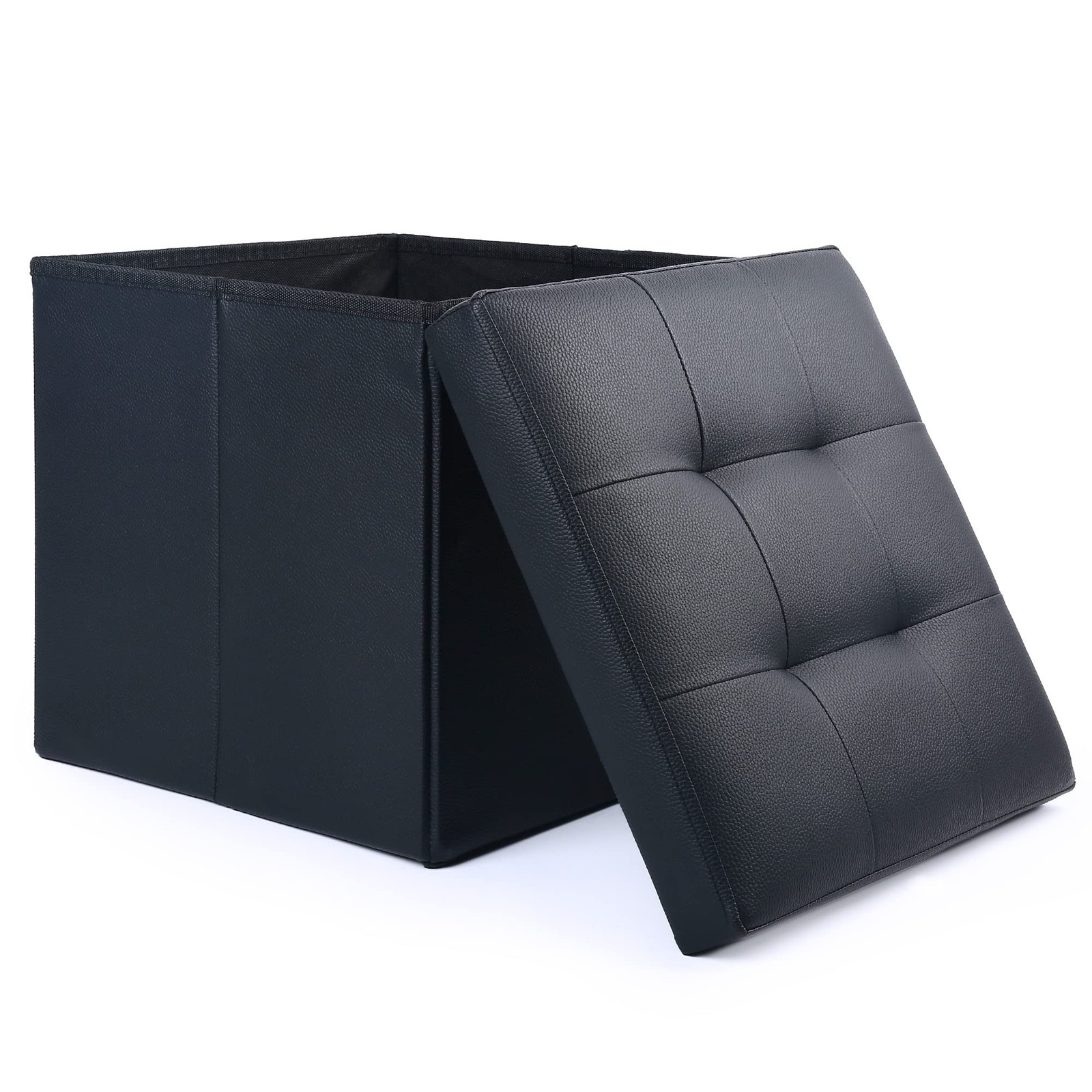 Lotfancy Storage Ottoman, Foldable Foot Rest Stool, 13X12X12 Inches Small Leathe