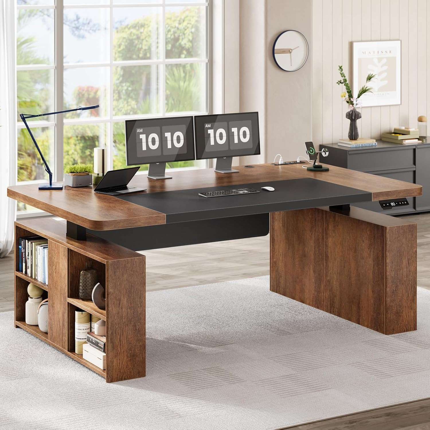 SEDETA 63″ Executive Standing Desk with Storage, Executive Height Adjustable Des