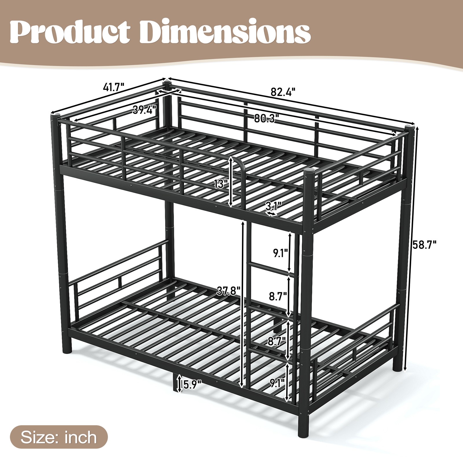 Twin XL over Twin XL Metal Bunk Bed, Space-Saving 2-in-1 Convertible Bed, Black