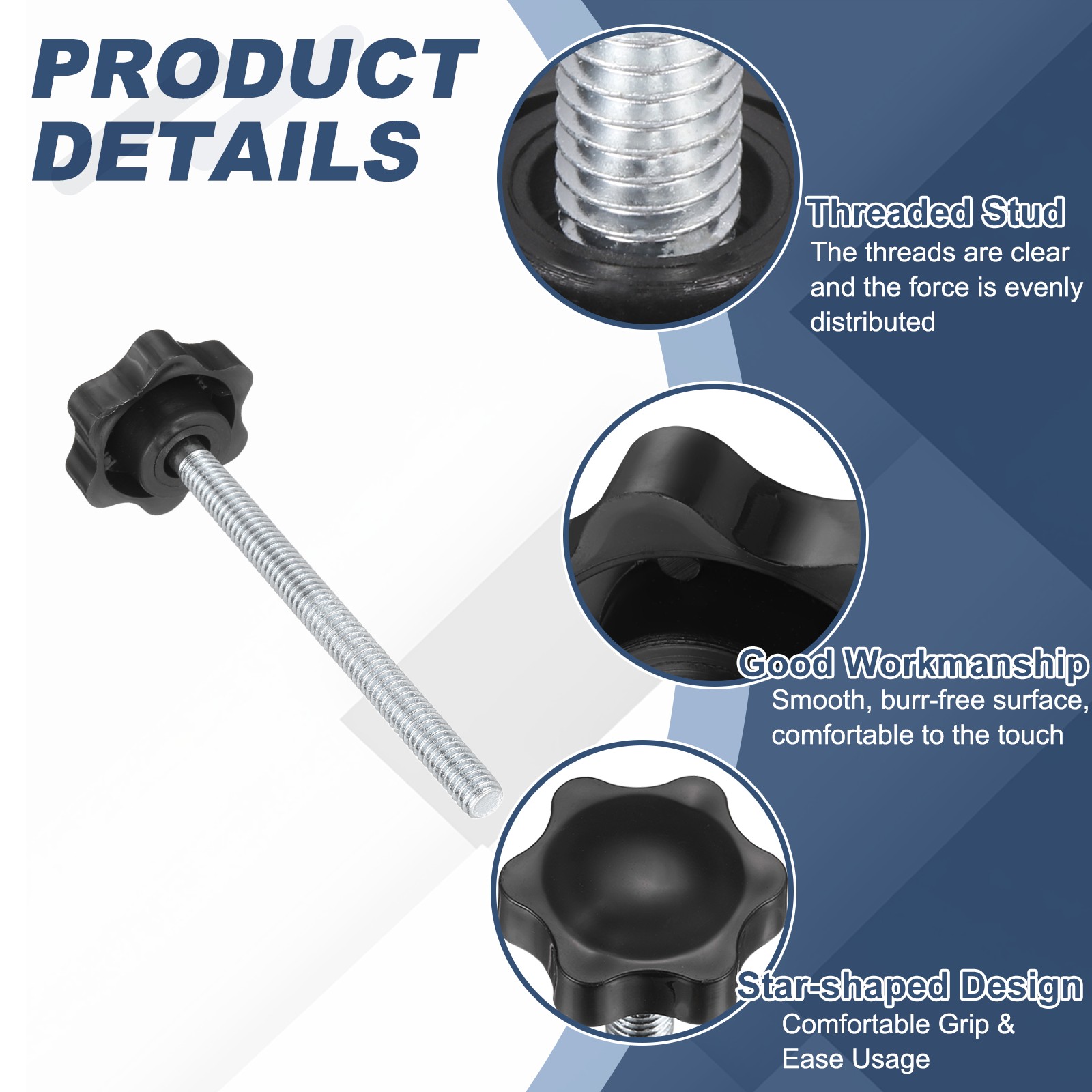 2Pcs 5/16″-18 Star Knobs 3.7″ Stud Plastic Male Thread Clamping Hand Knob