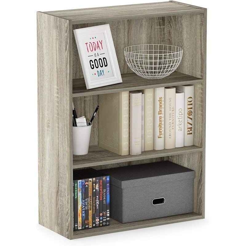 3-Tier Wide Bookshelf Sturdy Composite Wood Open Design Living Room Office Room