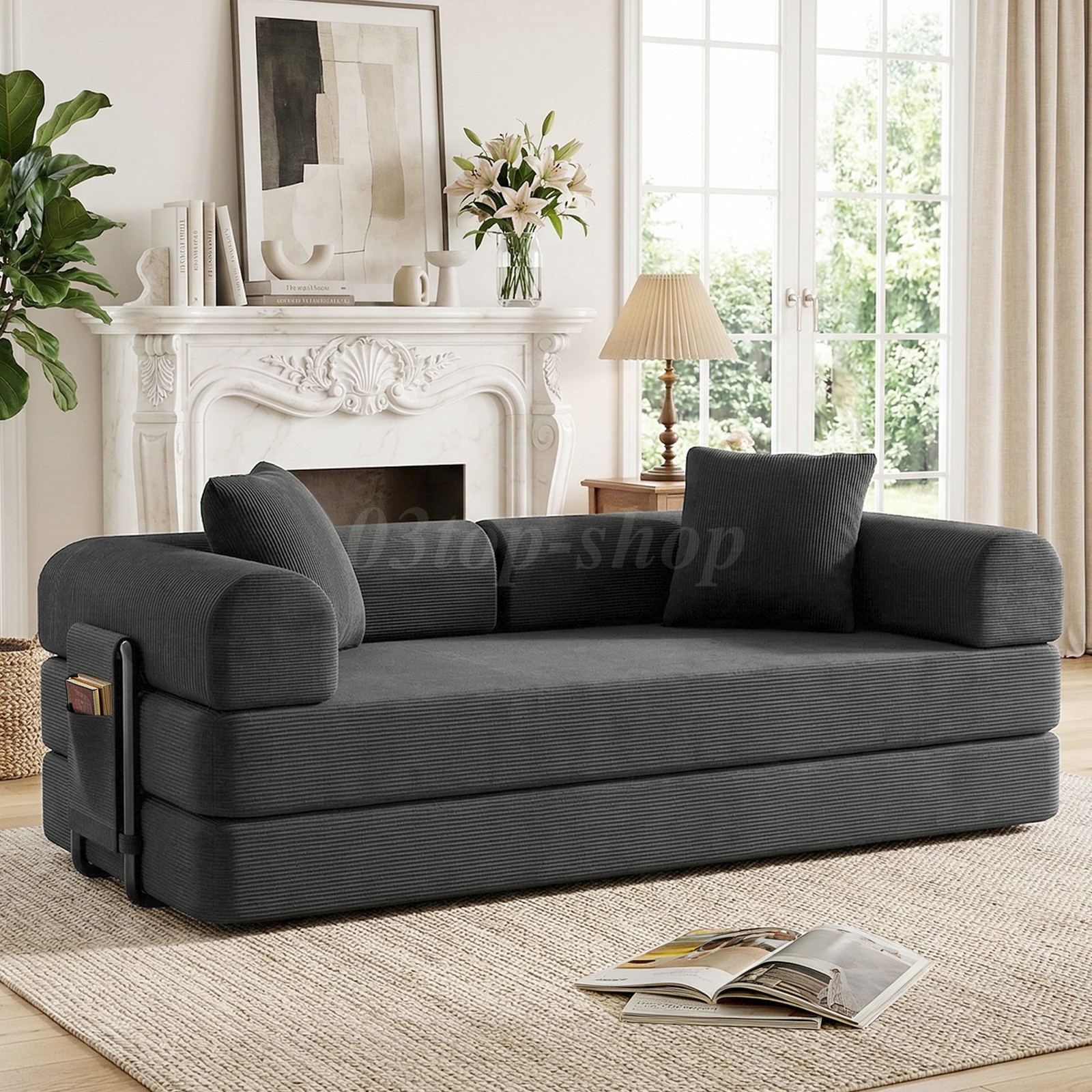 Washable Sofa Bed Couch Sleeper Convertible Pull-Out Bed Couch With Side Pockets