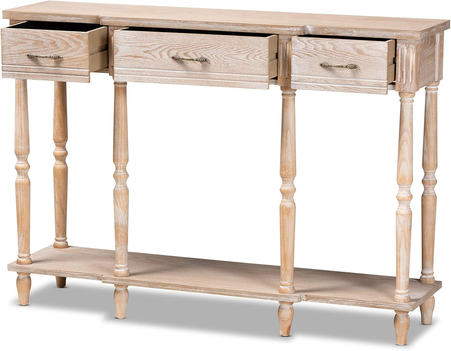 Rustic Whitewashed Oak 3-Drawer Console Table by
