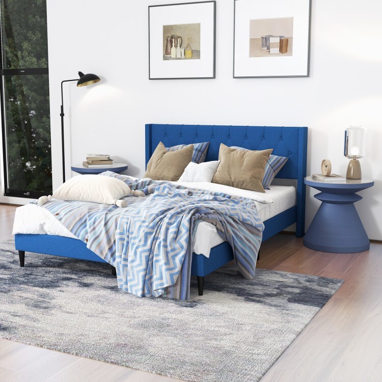 81″ Queen Size Platform Bed Frame & Button Tufted Upholstered Wingback Headboard