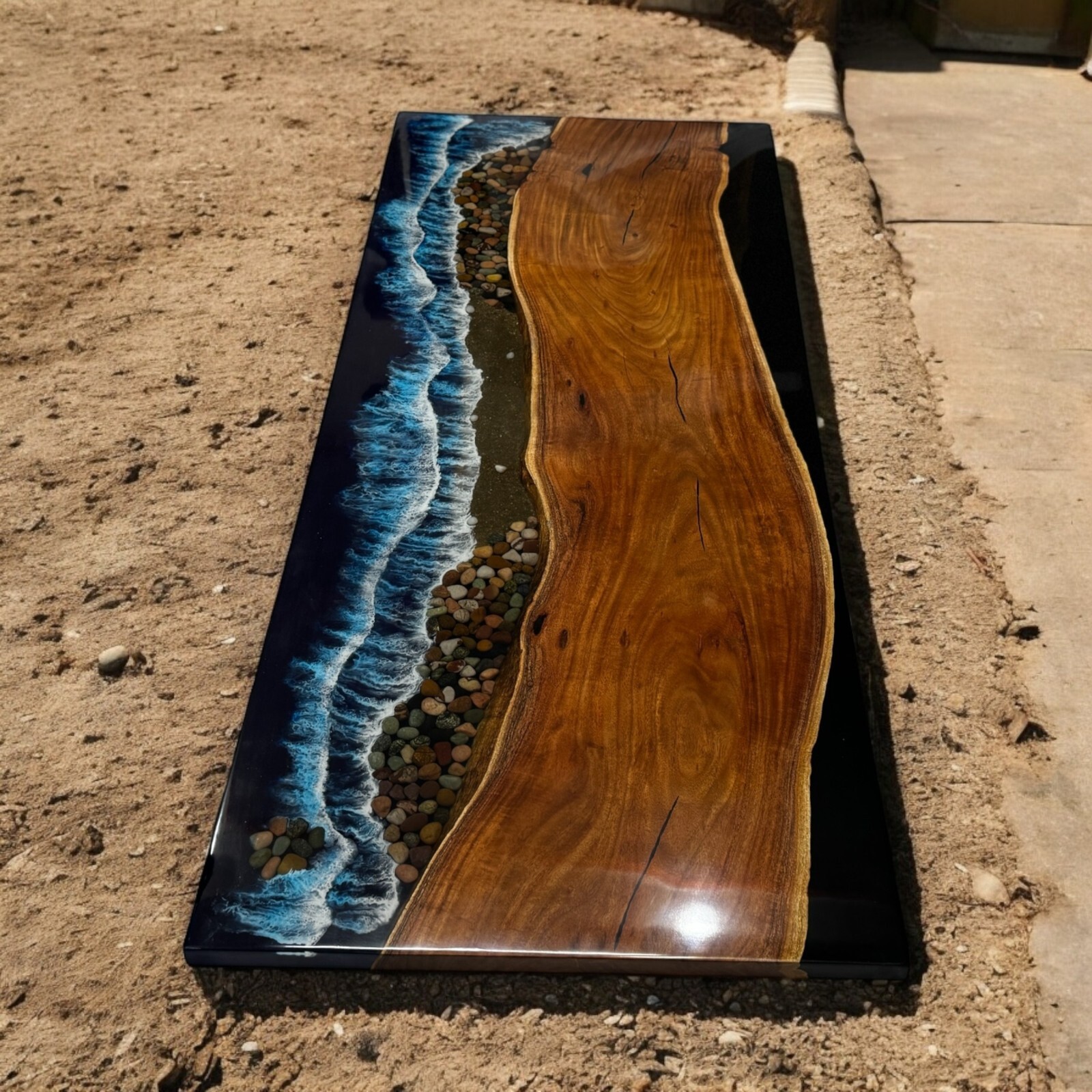 Ocean Epoxy Resin Dining Table Handmade Natural Acacia Wood Countertop Furniture