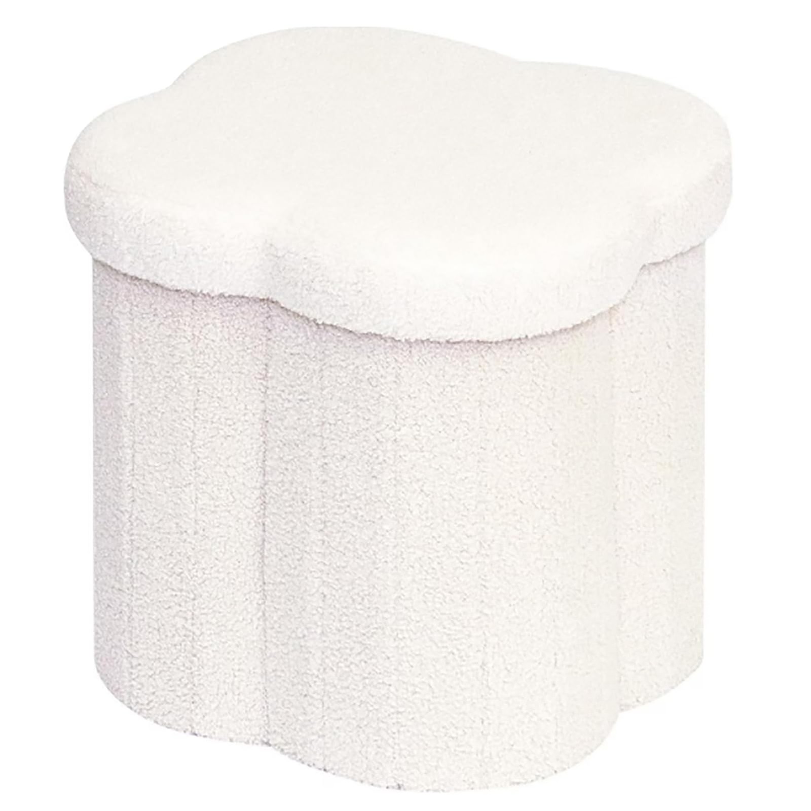 Boucle Storage Ottoman Cube, 13.8″ Flower-Shaped Footstool with Storage, Soft…