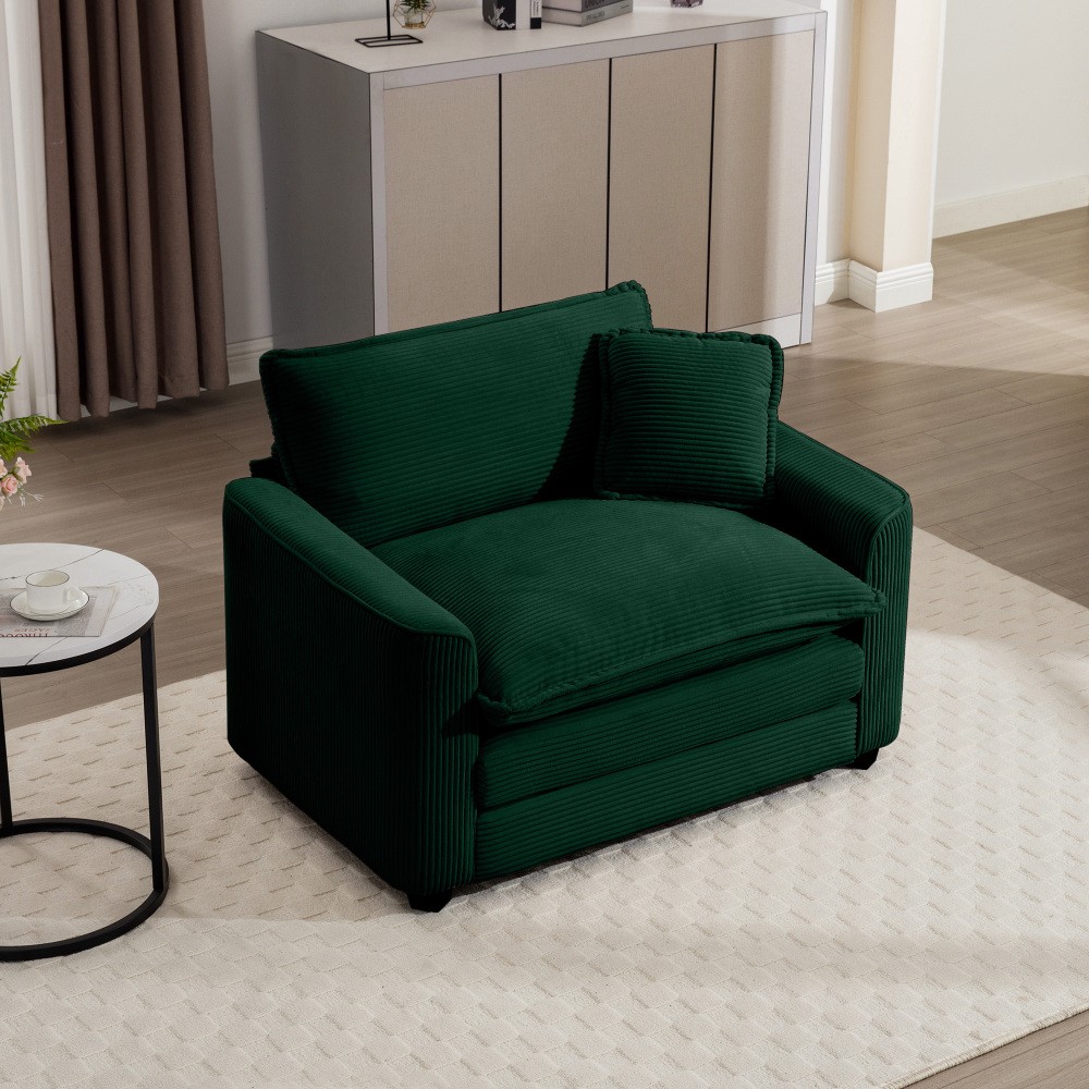 Corduroy Green Accent Chair Single Seat Sofa w Pillow for Living Room Bedroom