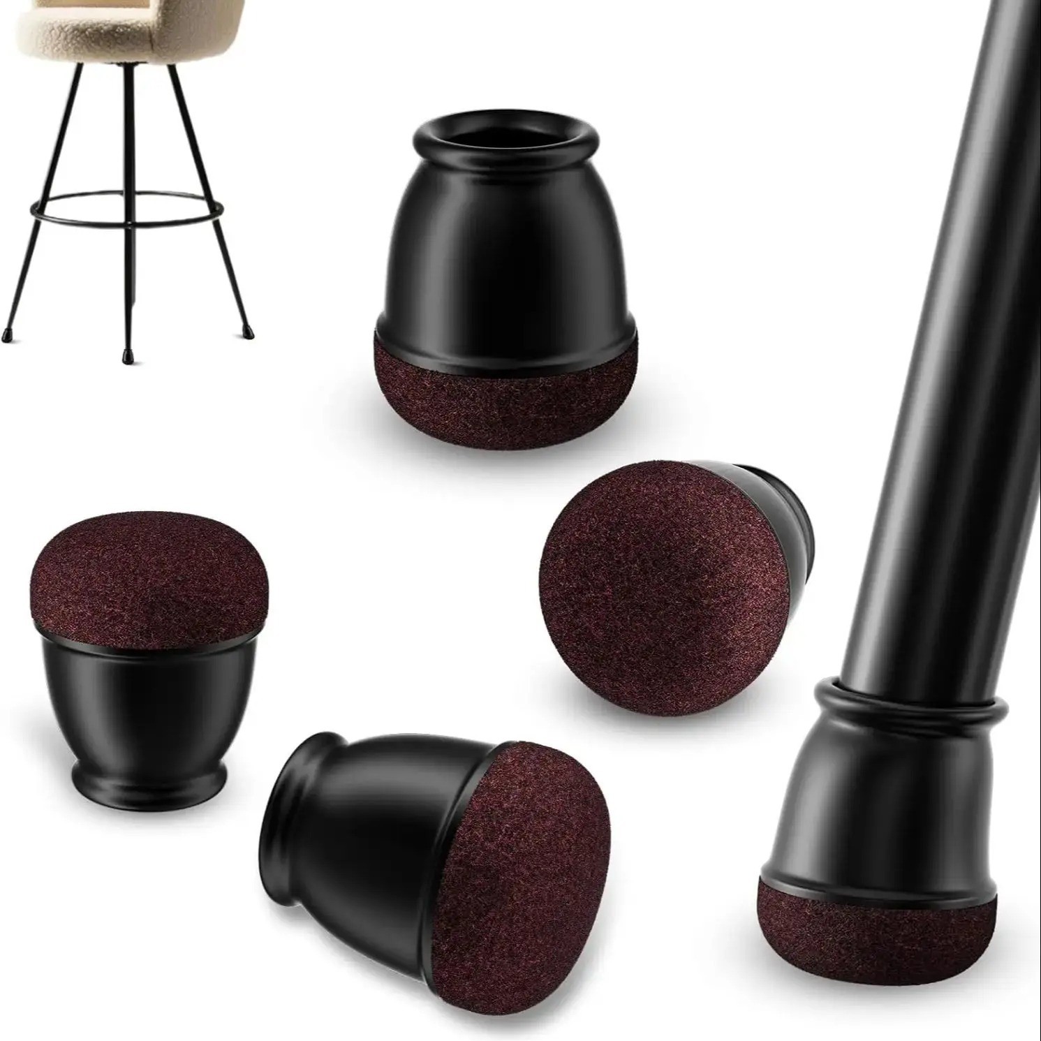 8Pcs Black Round Silicone Chair Leg Protectors Anti Slip Furniture Feet Pads