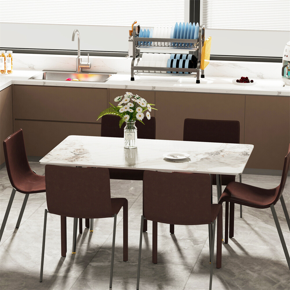 Slate Dining Table Rectangular Kitchen Desk Breakfast Furniture for 6-Person