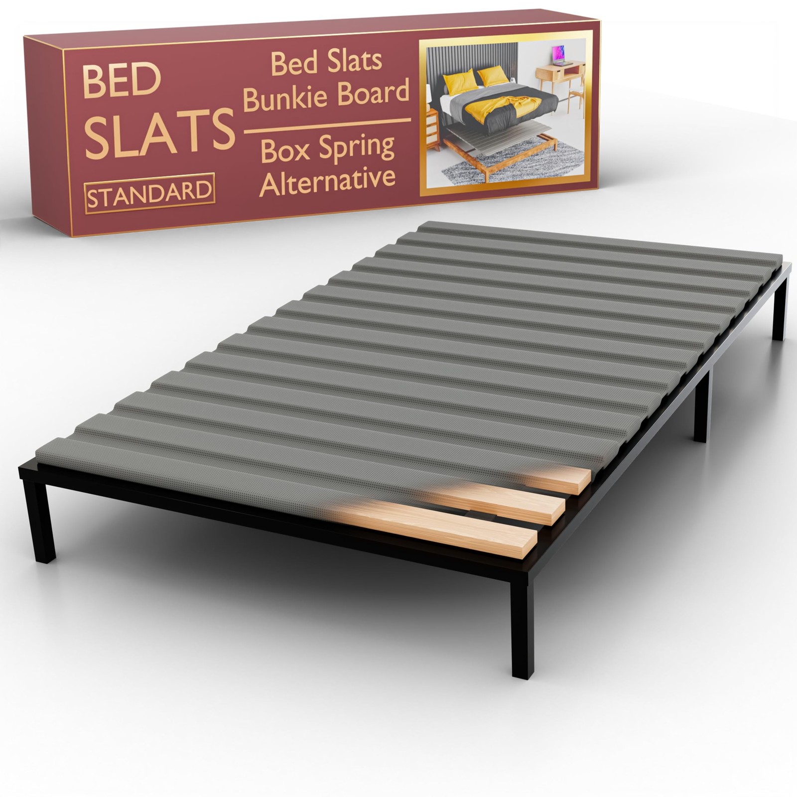 Treaton 0.75″ Horizontal Wooden Bunkie Board 78″ x 60″ Grey