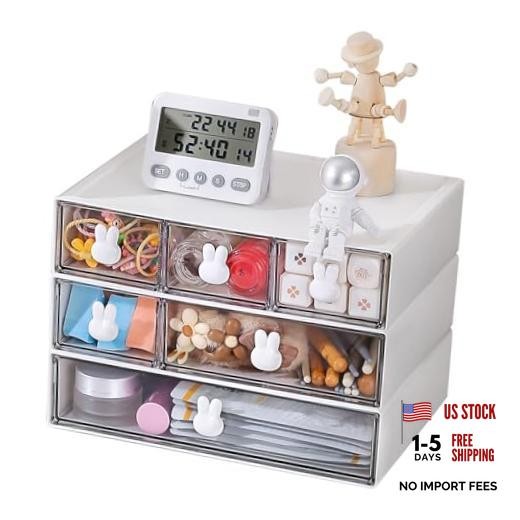 Plastic Desk Organizer with Drawers,Desktop Organizer Drawers Storage,3 H 6.5in