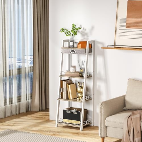 4-Tier Elegant Ladder Shelf, Bathroom Storage 4-Tier Regular with Drawer White
