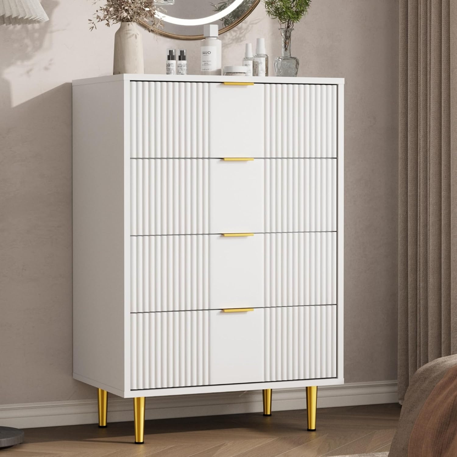 Fluted Dresser for Bedroom with 4 Drawers, 36.85″ Tall Modern Chest of Drawers w