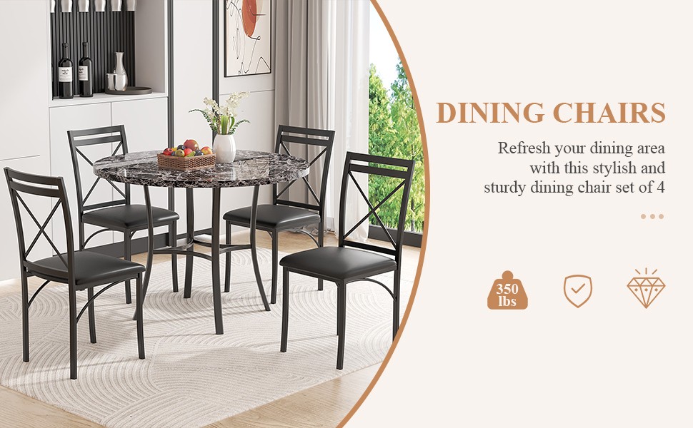 Metal Dining Chairs Set of 4, Steel Legs and PU Leather Cushion Seats for