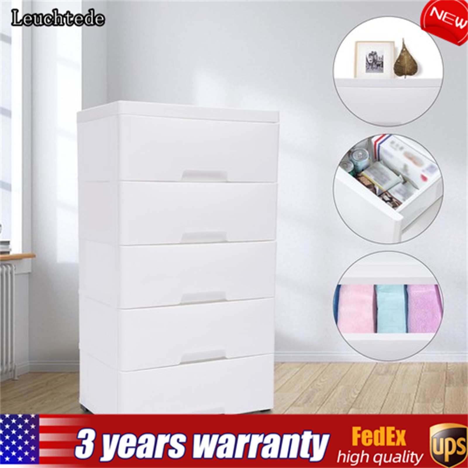 5 Drawers Plastic Storage Cabinet Detachable Drawer Tower Case Clothes Organizer