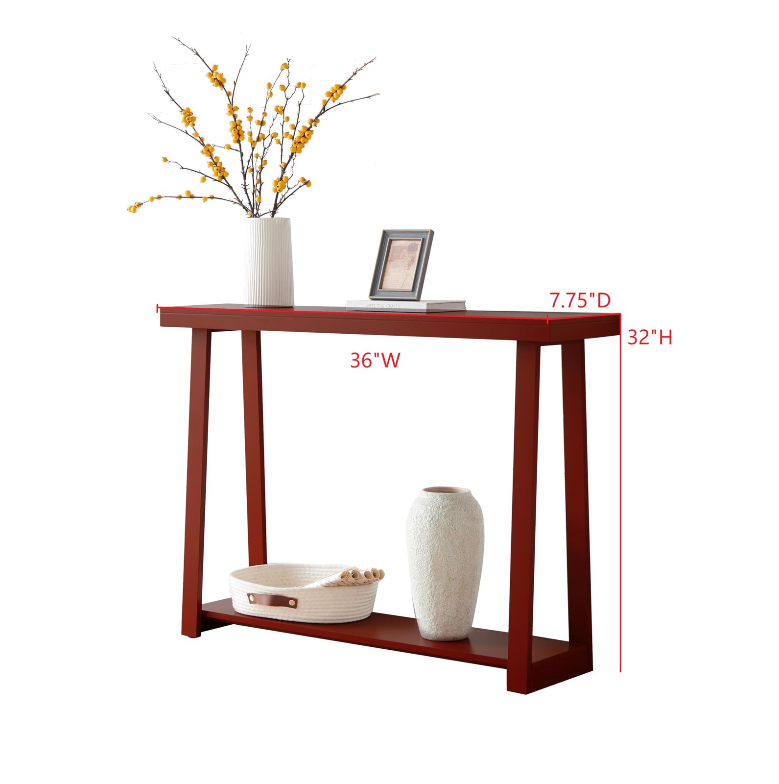 Kings Brand Furniture Console Sofa Table with Storage Shelf, Red, 36 inches