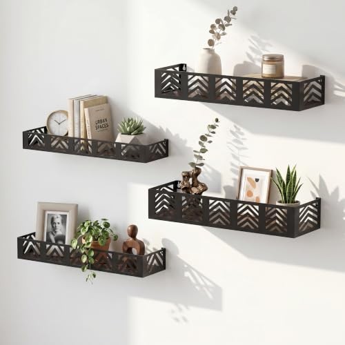 Floating Shelves Set of 4, Home Metal Wood Shelf, Black | All – around