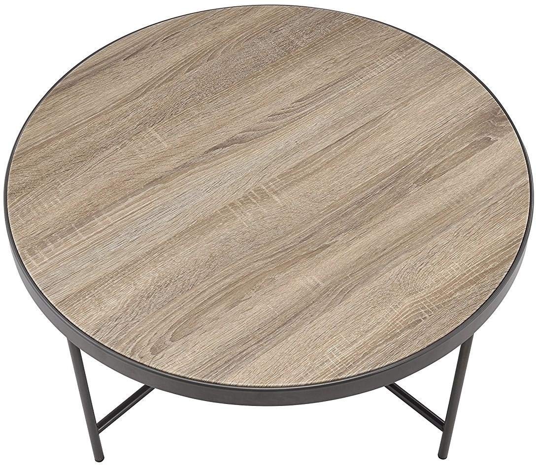 32 Brown And Black Iron Round Coffee Table