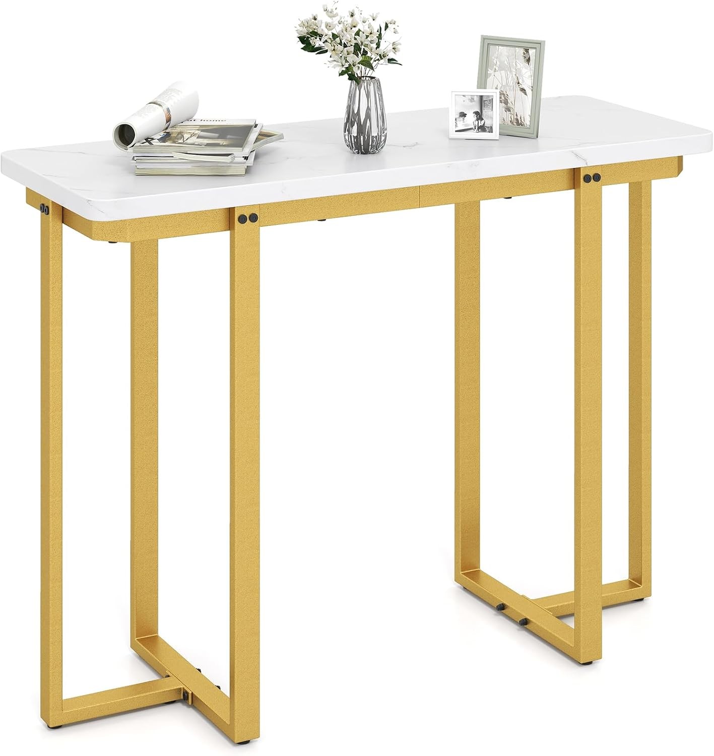 42″ Console Table Modern Faux Marble Entryway Table with Geometric Metal Frame