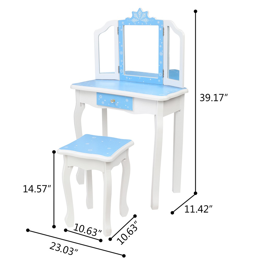 Children’s Wooden Dressing Table with Three-Sided Folding Mirror