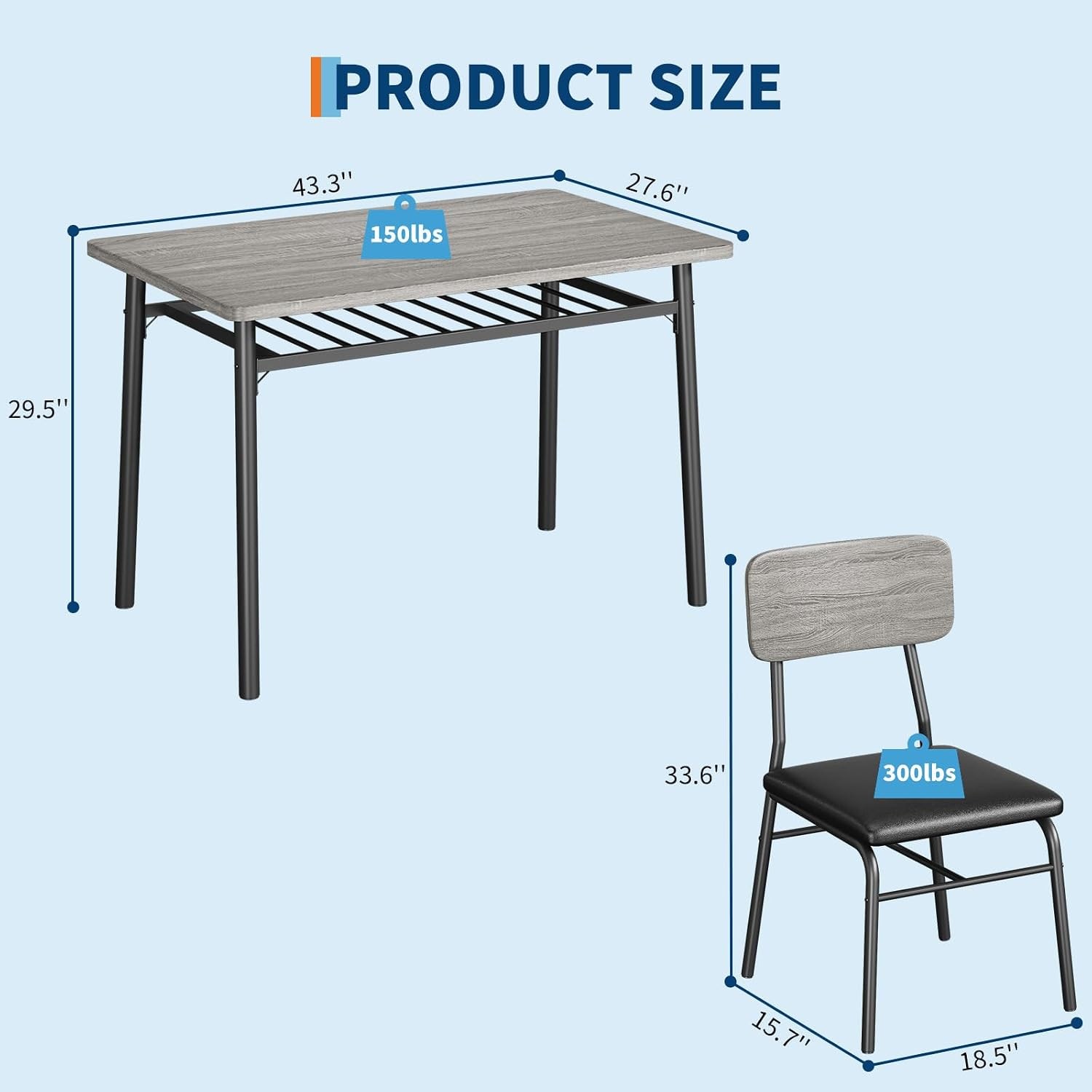 Dining Table Set for 4 with Storage Rack, 5-Piece Kitchen Table and Upholstered