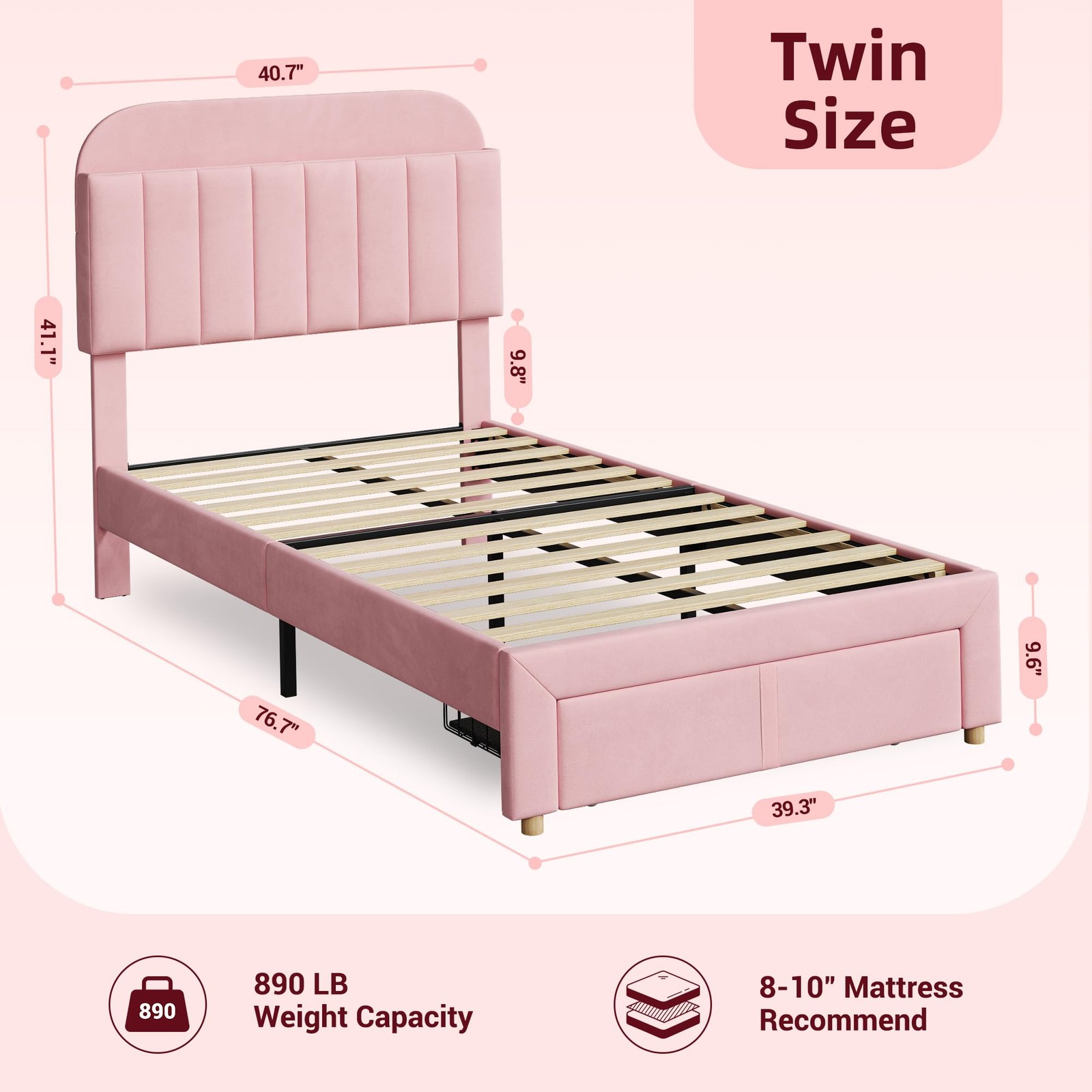 3 Colors Twin Size Bed Frame w/Upholstered Platform & Drawers,No Box Spring Need