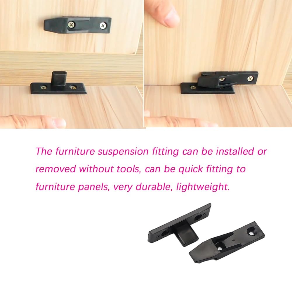 8 Sets Black Furniture Suspension Fitting Panel Joint Bracket Plastic