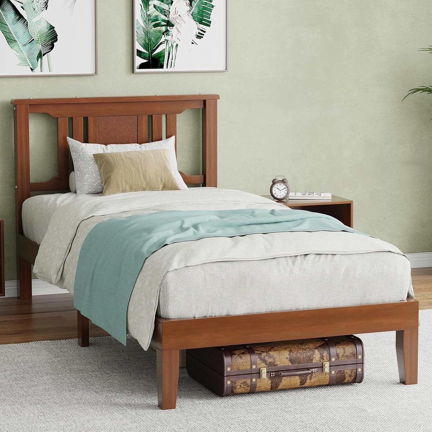 Pine Wood Platform Bed Frame Solid Wood w/Headboard,Heavy Duty,Twin Full Queen