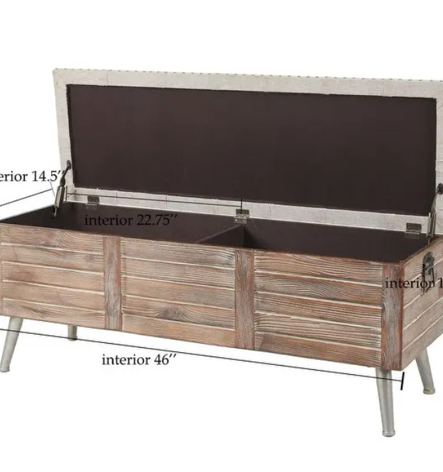 Upholstered Wood Storage Bench Beige Brown Natural Finish Rustic Country Soli
