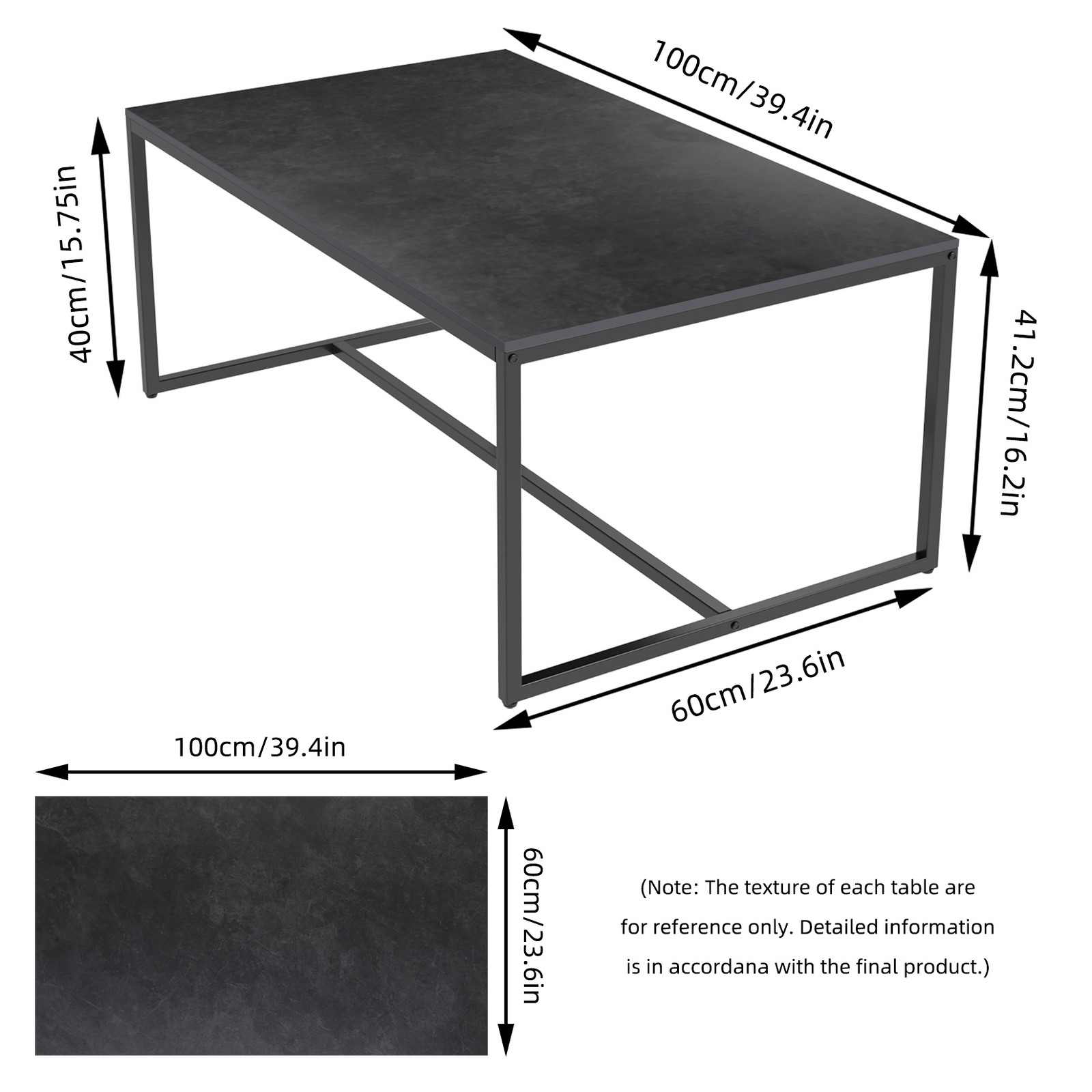 Chic Sofa Side Accent Table Vic Gray Black Sintered Stone Top w/Black Metal Legs