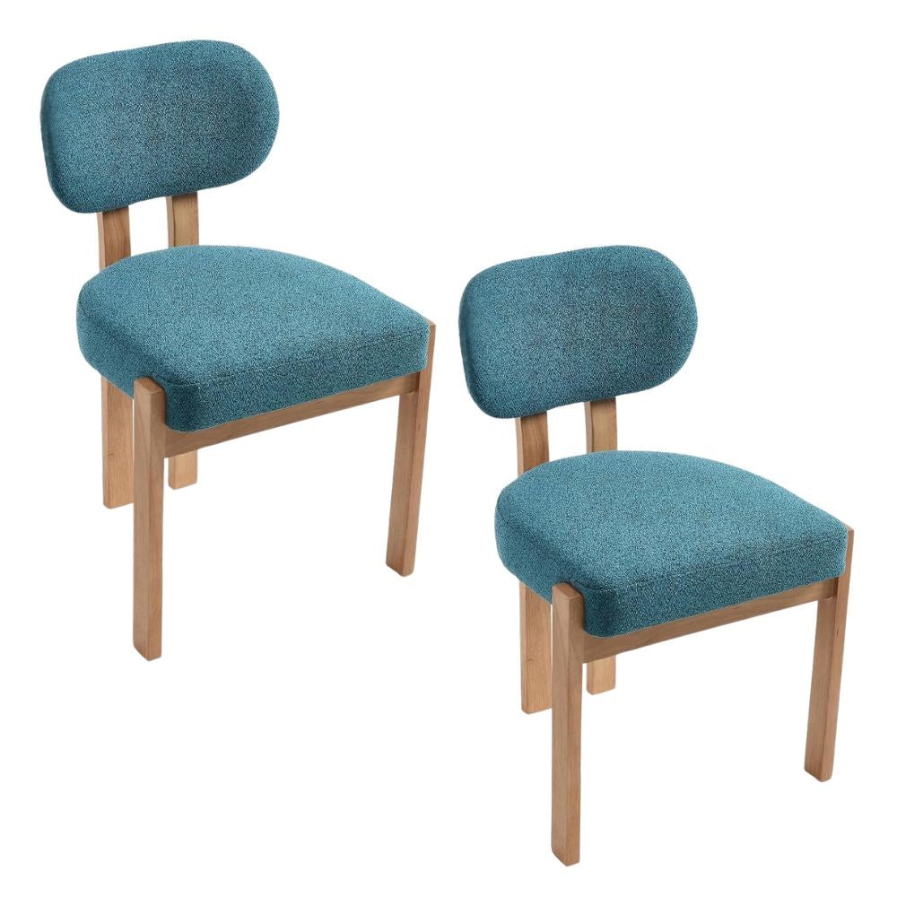 Set of 2 Upholstered Dining Room Chairs Farmhouse Chenille Wood Cane Legs Gray