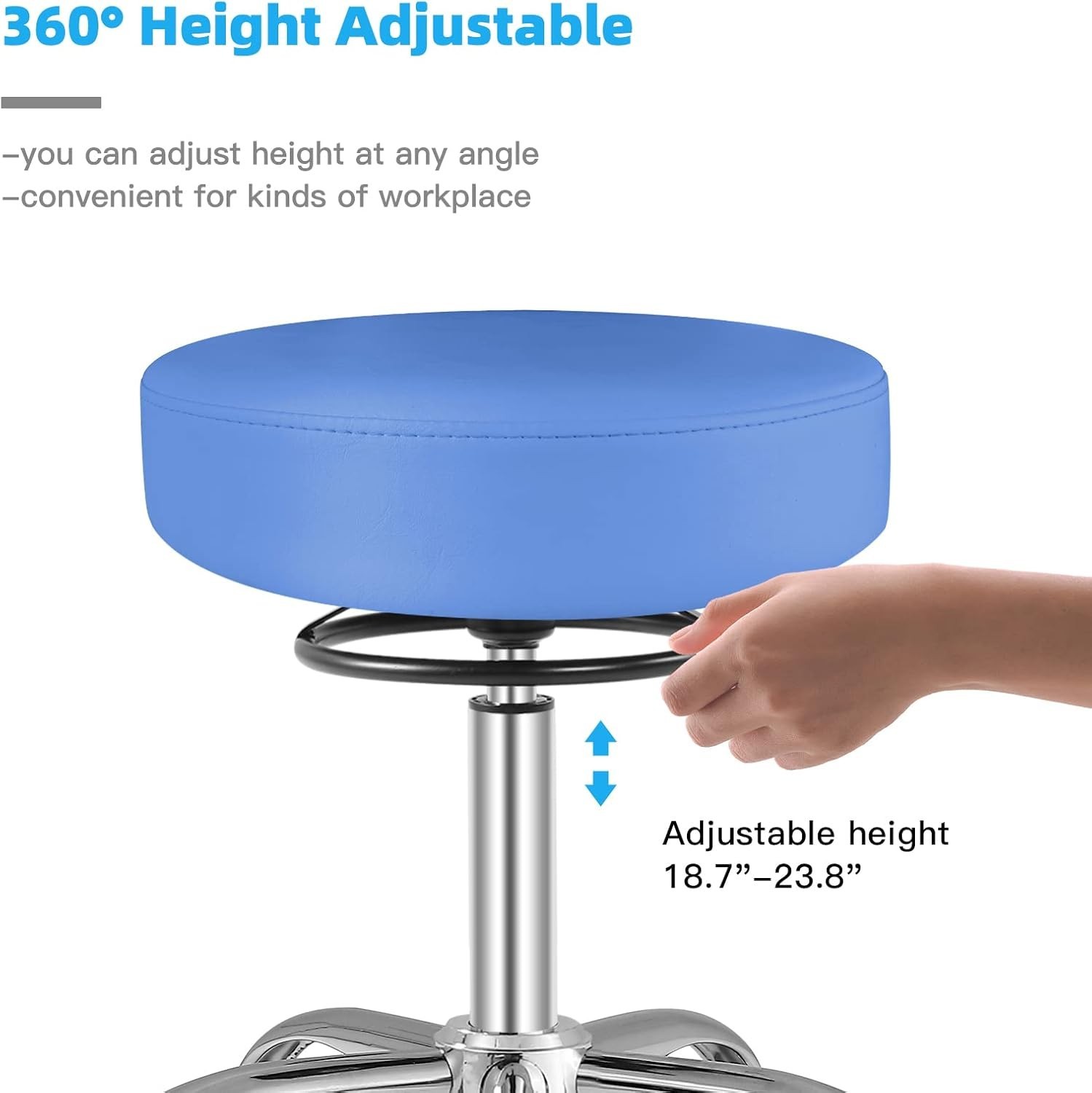 Adjustable 23.8-inch Heavy-Duty Rolling Stool for Salon & Tattoo Use – Blue