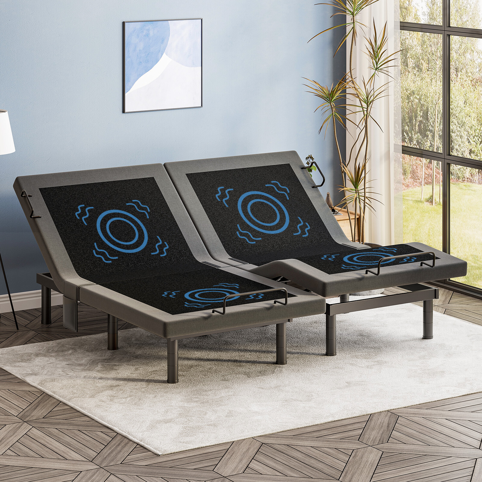 Advanced Power Base Adjustable Bed Frame With Massage Backlit Remote USB Ports