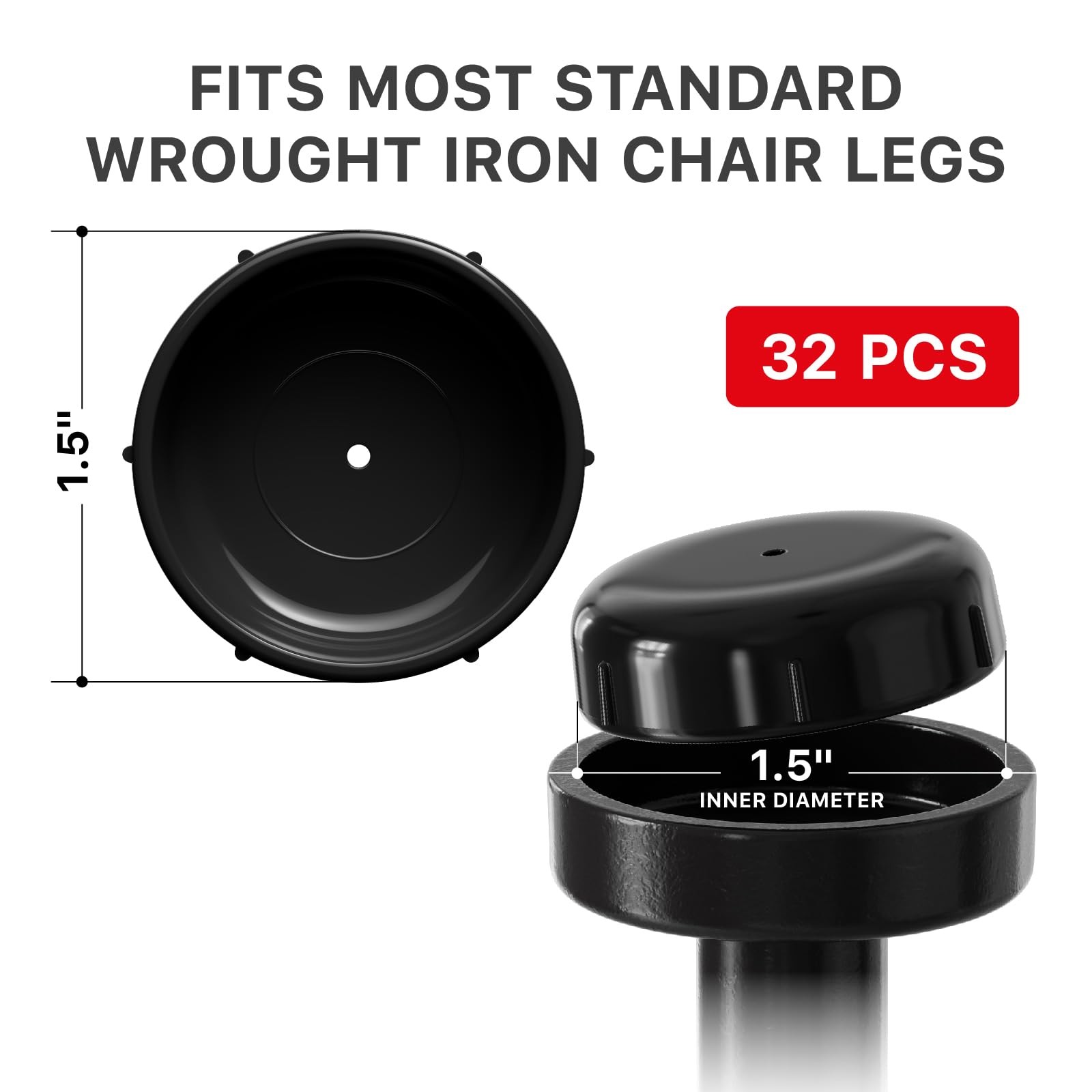 Wrought Iron Patio Furniture Feet Caps – 32 PCS 1.5in – Black Outdoor Chair L…